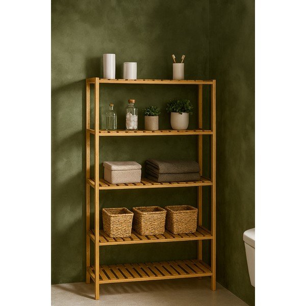 Dabīga toņa bambusa vannas istabas plaukts 60x130 cm Skaren – Bonami Essentials-image-1