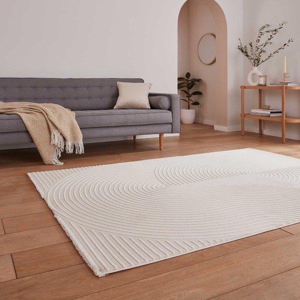 Krēmkrāsas mazgājams paklājs no pārstrādātas šķiedras 160x230 cm Flores – Think Rugs-image-2