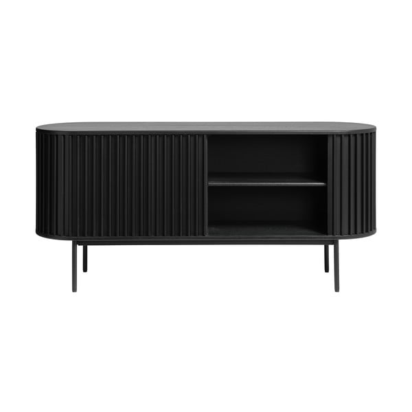 Melna zema kumode ar ozolkoka imitāciju ar bīdāmām durvīm 73x160 cm Siena – Unique Furniture-image-3
