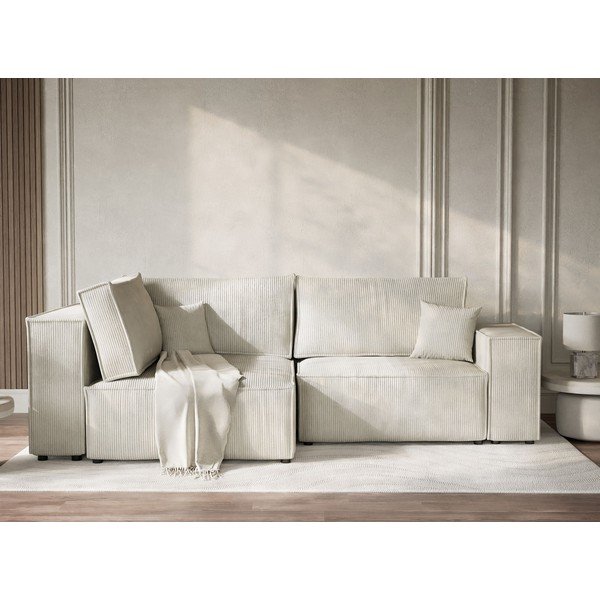 Krēmkrāsas velveta salokāms stūra dīvāns ar uzglabāšanas vietu (ar kreiso stūri/L veida) Tonga – Maison de Rêve-image-1