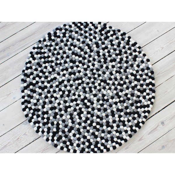 Melns un balts vilnas bumbiņu paklājs Wooldot Ball Rugs, ⌀ 200 cm-image-1