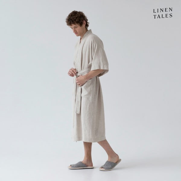 Bēšs lina halāts L/XL izmērs Summer – Linen Tales-image-2