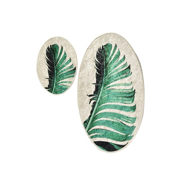 Zaļi/bēši vannas istabas paklājiņi (2 gab.) 60x100 cm Floret – Foutastic-image-4