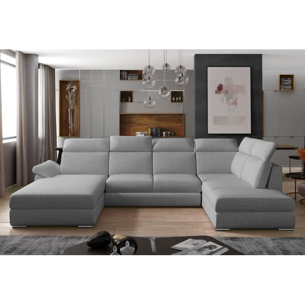 Gaiši pelēks salokāms stūra dīvāns (ar labo stūri/U veida) Evanell – ELTAP-image-1