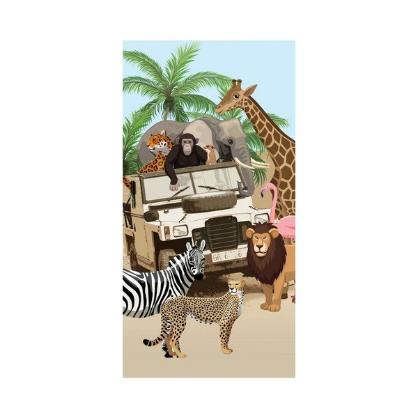 Pludmales dvielis ar apdruku Good Morning Jeep Jungle, 75 x 150 cm