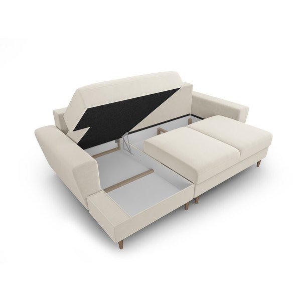 Bēšs samta salokāms stūra dīvāns ar uzglabāšanas vietu (ar kreiso stūri/ar zvilni) Kyoto – Cosmopolitan Design-image-3