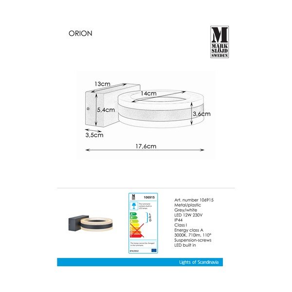 Melna sienas lampa Markslöjd Orion-image-1