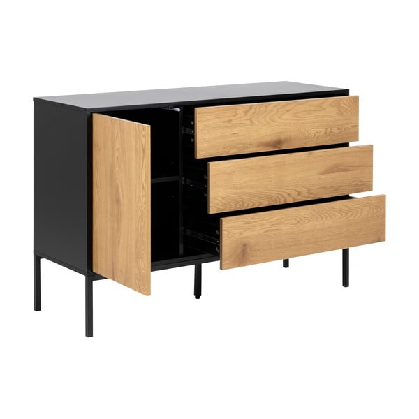 Melna/dabīga toņa zema kumode ar ozolkoka imitāciju 120x82 cm Seaford – Actona-image-3