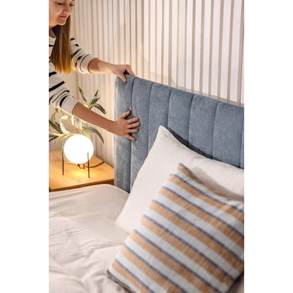 Zila polsterēta divvietīga gulta ar veļas kasti un redelēm 160x200 cm Myra Slim Line – Bonami Selection-image-3