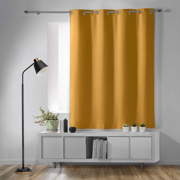 Okera dzeltens gaismu necaurlaidīgs aizkars 135x180 cm Occult – douceur d'intérieur-image-1