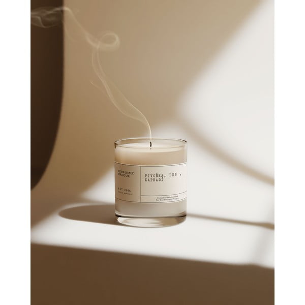 Aromātiskā sojas vaska svece degšanas laiks 40 h #68 Peony, Linen, Fern – Perfumed Prague-image-2