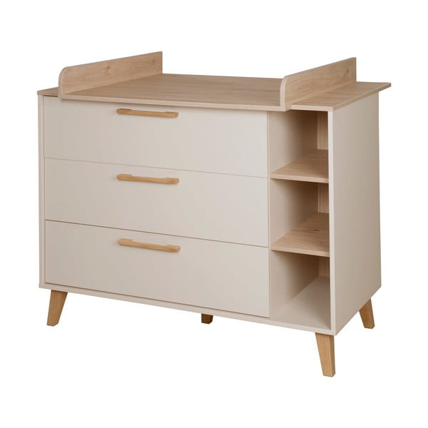 Krēmkrāsas/dabīga toņa bērnu kumode ar ozolkoka imitāciju un pārtinamo galdiņu 117x103x78 cm Jil – Roba-image-2