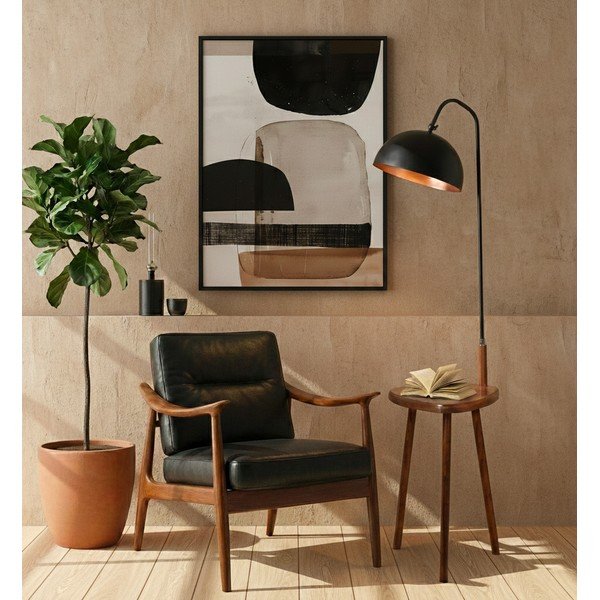 Melna/brūna stāvlampa ar plauktu ar metāla abažūru (augstums 160 cm) Table – Opviq lights-image-1