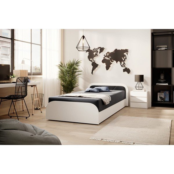 Balta/tumši pelēka polsterēta/no skaidu plāksnēm vienvietīga gulta ar veļas kasti un ar matraci 80x190 cm Parys – ELTAP-image-3