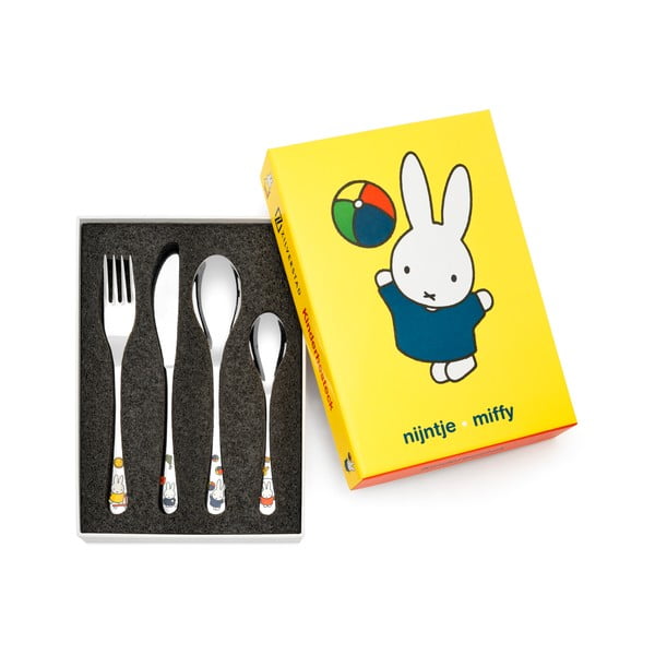 Sudraba krāsas nerūsējošā tērauda bērnu galda piederumi (4 gab.) Miffy – Zilverstad
