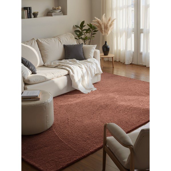 Terakotas oranžs ar rokām darināts vilnas paklājs 80x150 cm Calmio – Hanse Home-image-1