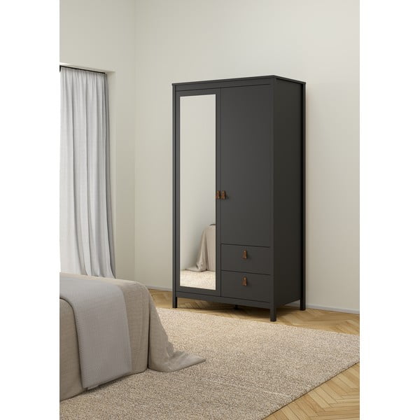 Melns drēbju skapis ar spoguli 102x199x58 cm Madrid – Tvilum-image-1