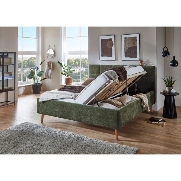 Haki polsterēta divvietīga gulta ar veļas kasti ar redelēm 180x200 cm Nova – Meise Möbel-image-1