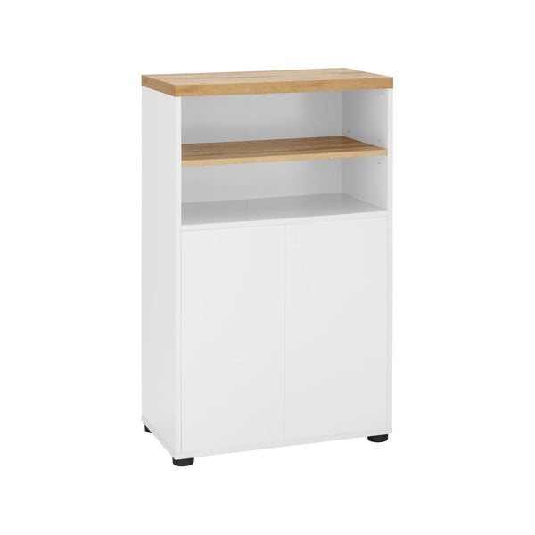 Balts augsts vannas istabas skapis ar ozolkoka imitāciju 60x102 cm Thessa – Støraa-image-1