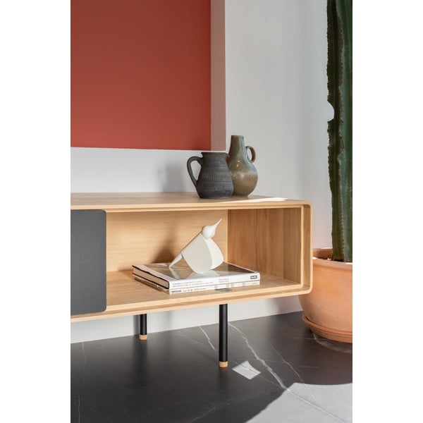 Melns/dabīga toņa ozola masīvkoka TV galdiņš 200x48 cm Fina – Gazzda-image-4