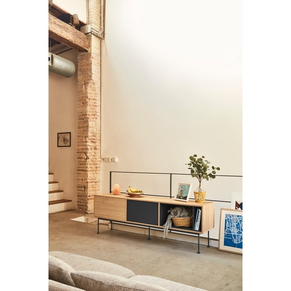 Antracīta pelēks TV galdiņš ar ozolkoka finieri Teulat Yoko-image-1