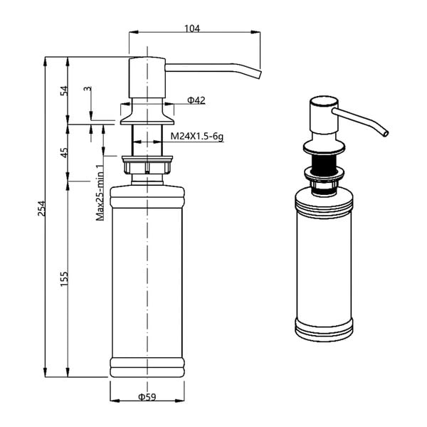Spīdīgas sudraba krāsas plastmasas iebūvējams ziepju dozators 350 ml – Sapho-image-2