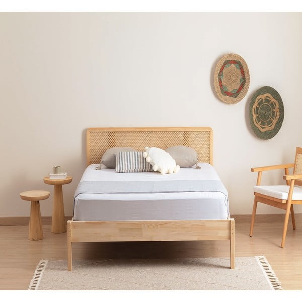 Dabīga toņa egles masīvkoka vienvietīga gulta ar redelēm 90x200 cm Izabelya – Kalune Design-image-2