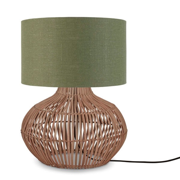 Zaļa/dabīga toņa galda lampa ar auduma abažūru (augstums 48 cm) Kalahari – Good&Mojo