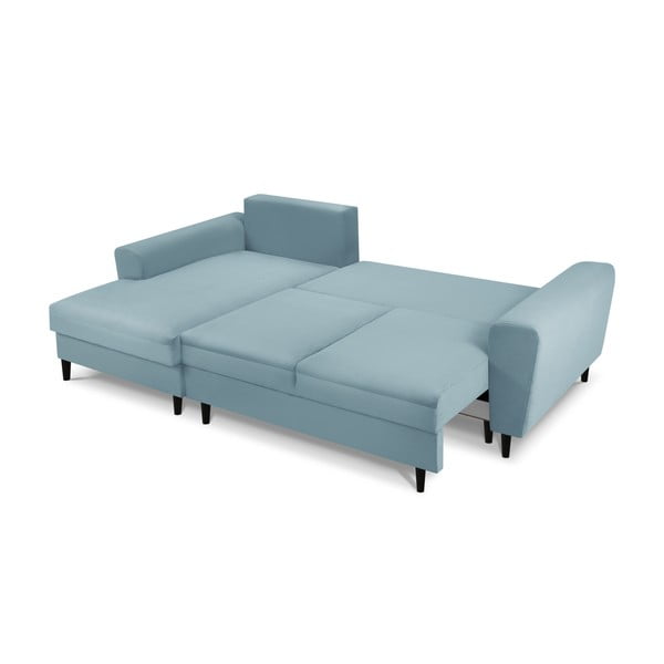 Gaiši zils velveta salokāms stūra dīvāns ar uzglabāšanas vietu (ar kreiso stūri/ar zvilni) Kyoto – Cosmopolitan Design-image-2