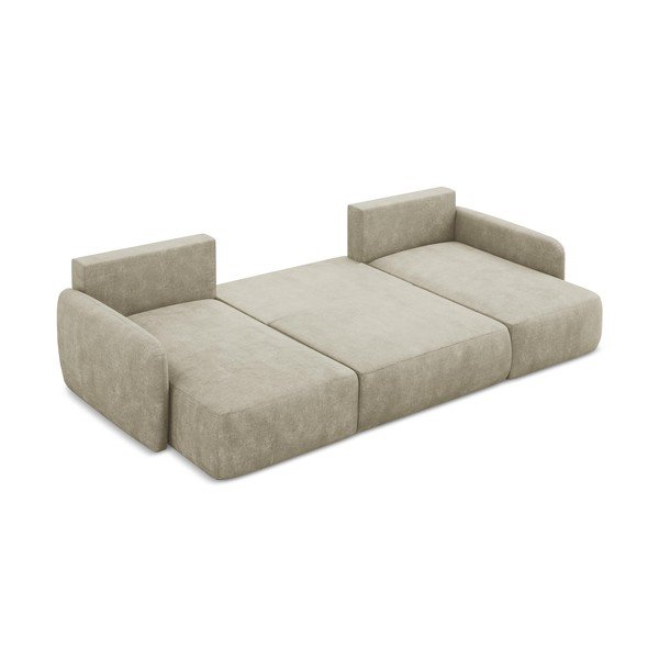 Bēšs salokāms (U veida) stūra dīvāns no šenila auduma ar uzglabāšanas vietu Lilo – Makamii-image-4