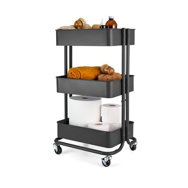 Melns metāla plaukts uz riteņiem 43x35 cm Grena – Compactor-image-3
