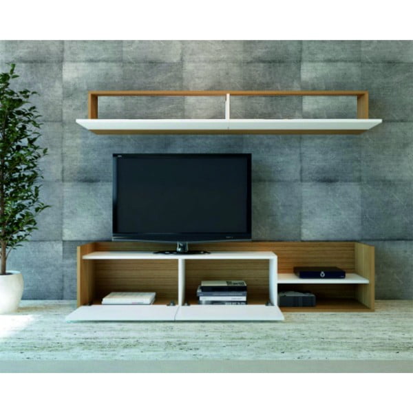 Balts/dabīga toņa TV plauktu komplekts no eksotiska koka imitācijas 180x40 cm Kale – Kalune Design-image-1