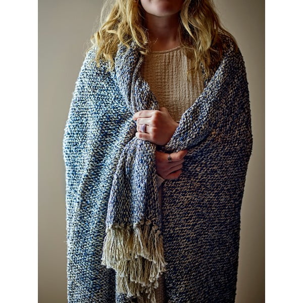 Dūmakaini zils pleds no lina maisījuma 130x160 cm Ocean – Bloomingville-image-1