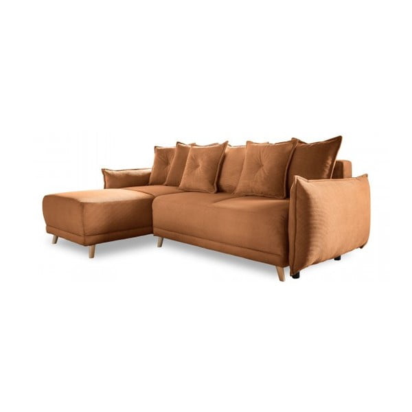 Ķieģeļu sarkans velveta salokāms stūra dīvāns (ar maināmu stūri) Lazy Lukka – Miuform
