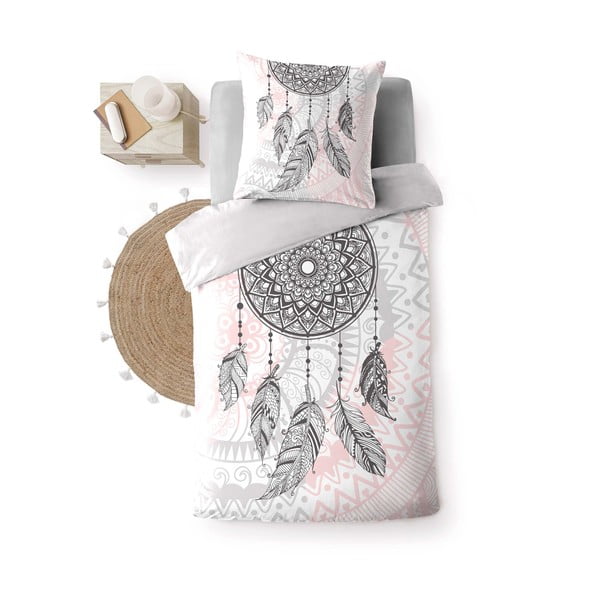 Balta/rozā vienguļamā kokvilnas gultas veļa 140x200 cm Namaste – douceur d'intérieur-image-2