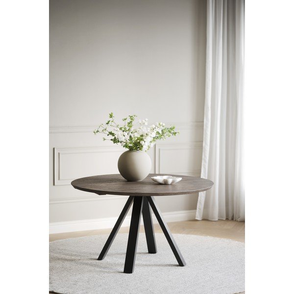 Tumši brūns apaļš ēdamgalds ar ozola masīvkoka galda virsmu ø 130 cm Carradale – Rowico-image-1