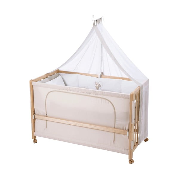 Dabīga toņa bērnu gultiņa ar riteņiem/ar baldahīnu 60x120 cm Liebhabär – Roba