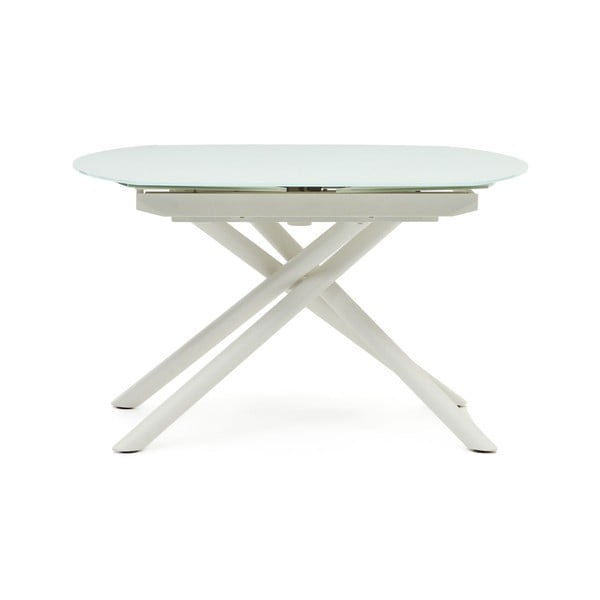 Balts izvelkams ēdamgalds ar stikla galda virsmu 100x130 cm Yodalia – Kave Home-image-2