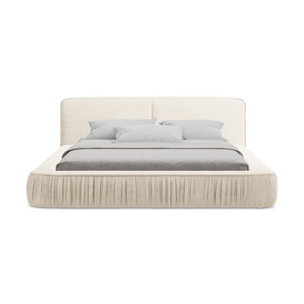 Krēmkrāsas polsterēta divvietīga gulta ar veļas kasti un redelēm 160x200 cm Keoni – Makamii-image-4