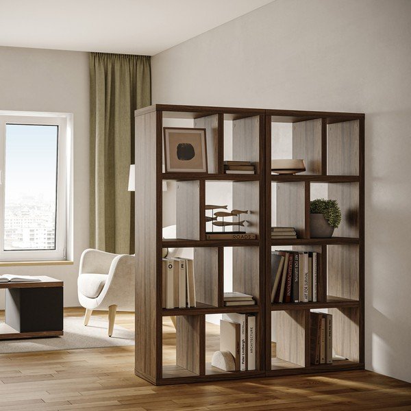 Brūns grāmatplaukts ar riekstkoka imitāciju 70x159 cm Berlin – TemaHome-image-1