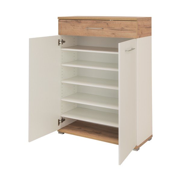 Balts dabīgā toņa apavu plaukts ar atvilktnēm un ozolkoka imitāciju Topix – Germania-image-2