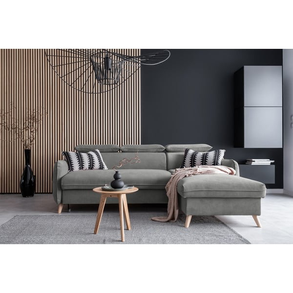 Gaiši pelēks samta salokāms stūra dīvāns (ar labo stūri) Sweet Harmony – Miuform-image-1