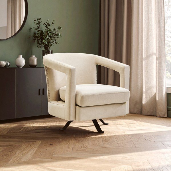 Bēšs grozāms samta atpūtas krēsls Hestia – Premier Housewares-image-1