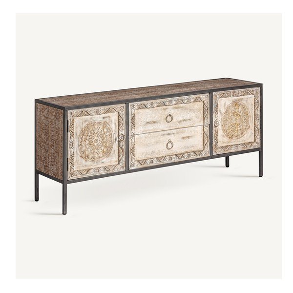Dabīga toņa egles masīvkoka TV galdiņš 135x55 cm Jaipur – Burkina-image-2