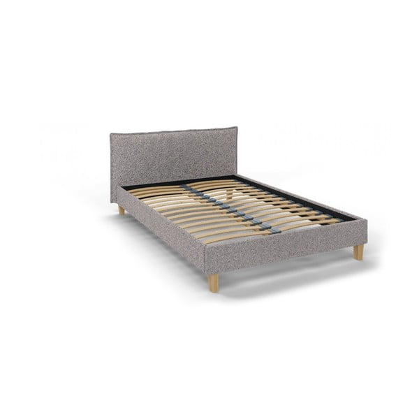 Pelēka mīksta divvietīga gulta ar režģi 140x200 cm Tina – Ropez