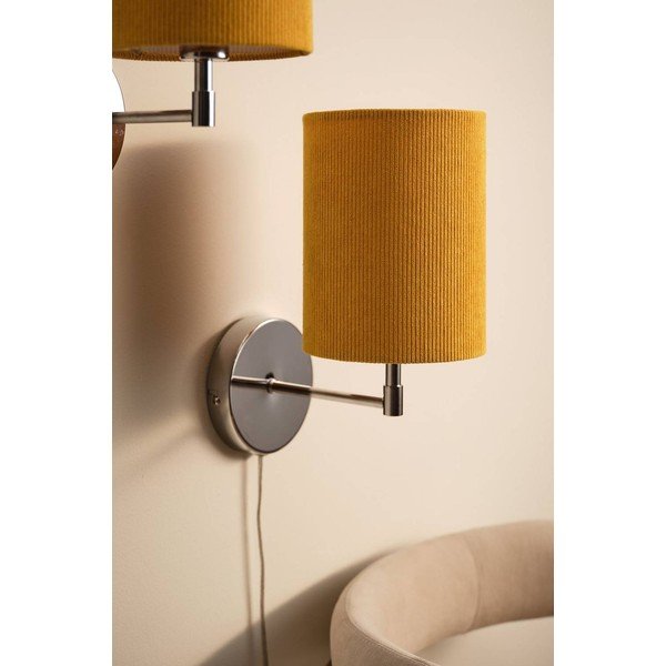Dzeltena/spīdīgas sudraba krāsas tekstila sienas lampa ar vadu Seth – Jotex-image-2