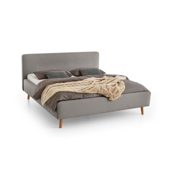 Gaiši pelēka polsterēta divvietīga gulta bez režģa 180x200 cm Mattis – Meise Möbel-image-2