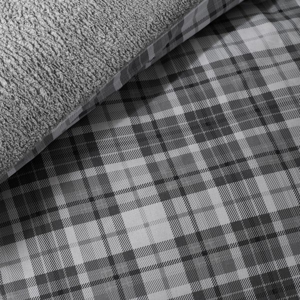 Pelēka divguļamā gultas veļa no Sherpa flīsa 230x220 cm Cosy Sherpa Check – Catherine Lansfield-image-4