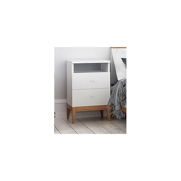 Baltas priedes koka naktsskapītis ar 2 atvilktnēm Skandica Livia, augstums 64 cm-image-1