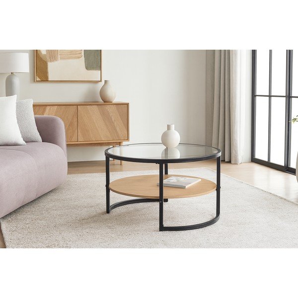 Melns/dabīga toņa apaļš žurnālgaldiņš ar ozolkoka imitāciju ø 68 cm Zanu – Bonami Essentials-image-4